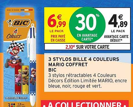 3 STYLOS BILLE 4 COULEURS MARIO COFFRET BIC