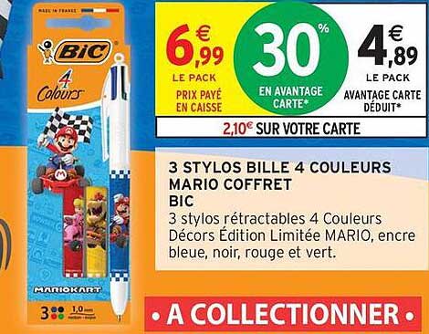 3 STYLOS BILLE 4 COULEURS MARIO COFFRET