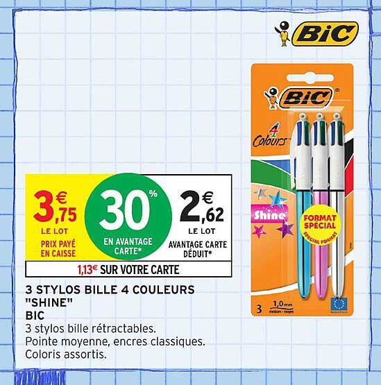 3 STYLOS BILLE 4 COULEURS "SHINE"