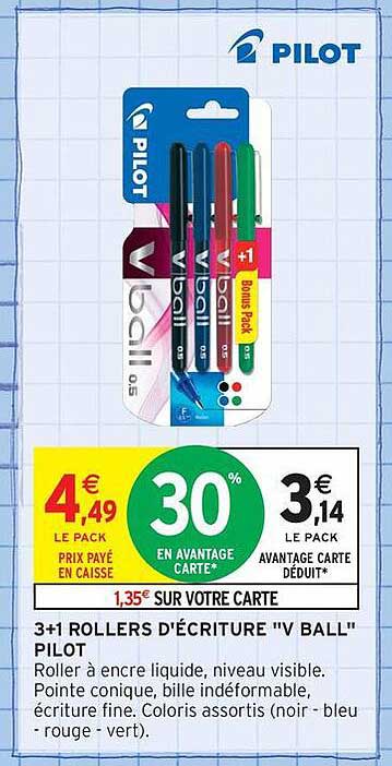 3+1 ROLLERS D'ÉCRITURE 'V BALL' PILOT