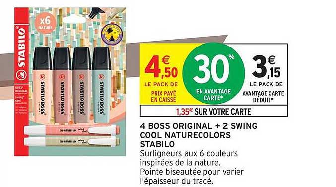 4 BOSS ORIGINAL + 2 SWING COOL NATURECOLORS STABILO