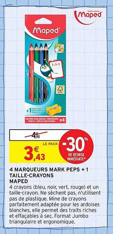 4 MARQUEURS MARK PEPS + 1 TAILLE-CRAYONS MAPED