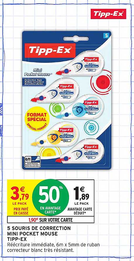 5 SOURIS DE CORRECTION MINI POCKET MOUSE TIPPEX