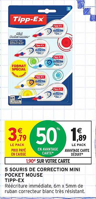 5 SOURIS DE CORRECTION MINI POCKET MOUSE TIPPEX