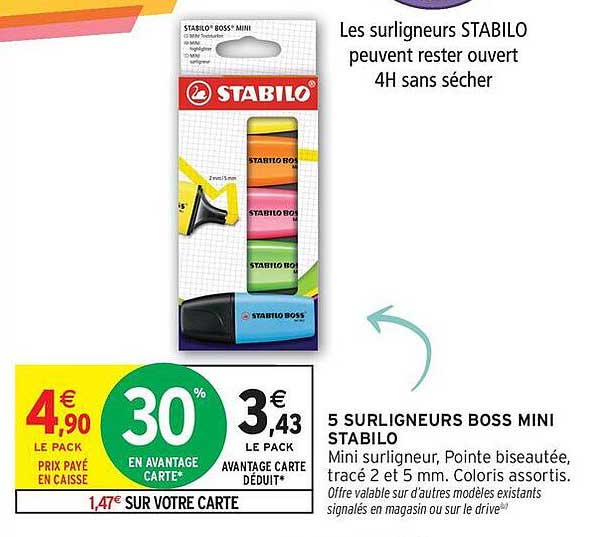 5 SURLIGNEURS BOSS MINI STABILO
