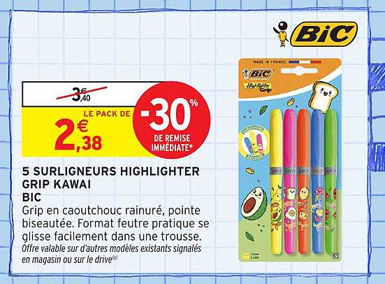 5 SURLIGNEURS HIGHLIGHTER GRIP KAWAI