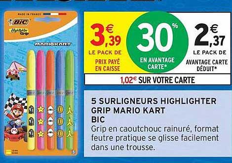 5 Surligneurs Highlighter Grip Mario Kart BIC