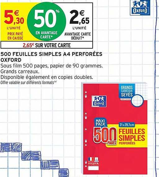 500 FEUILLES SIMPLES A4 PERFOREES OXFORD