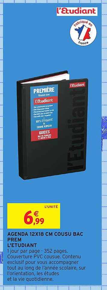 AGENDA 12X18 CM COUSU BAC PREM L'ÉTUDENT