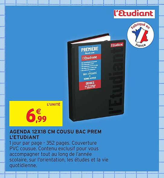 AGENDA 12X18 CM COUSU BAC PREM L'ÉTUDIANT