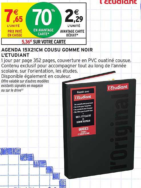 AGENDA 15X21CM COUSU GOMME NOIR L'ÉTUDIANT