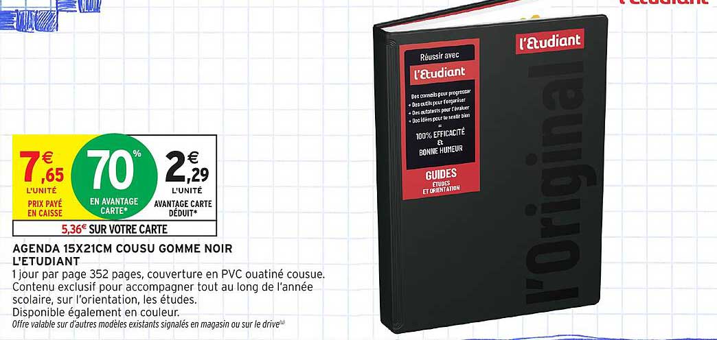 AGENDA 15X21CM COUSU GOMME NOIR L'ÉTUDIANT