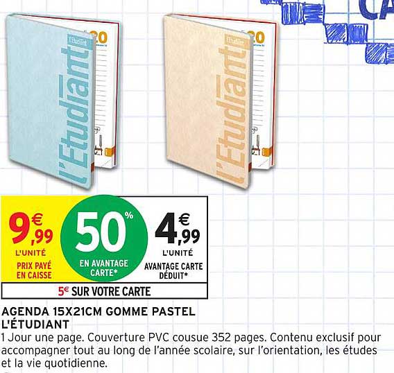 AGENDA 15X21CM GOMME PASTEL L'ÉTUDIANT