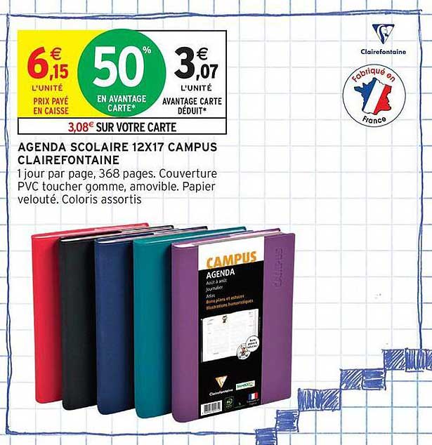 AGENDA SCOLAIRE 12X17 CAMPUS CLAIREFONTAINE