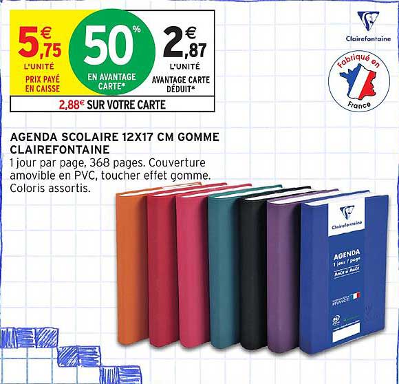 AGENDA SCOLAIRE 12X17 CM GOMME CLAIREFONTAINE