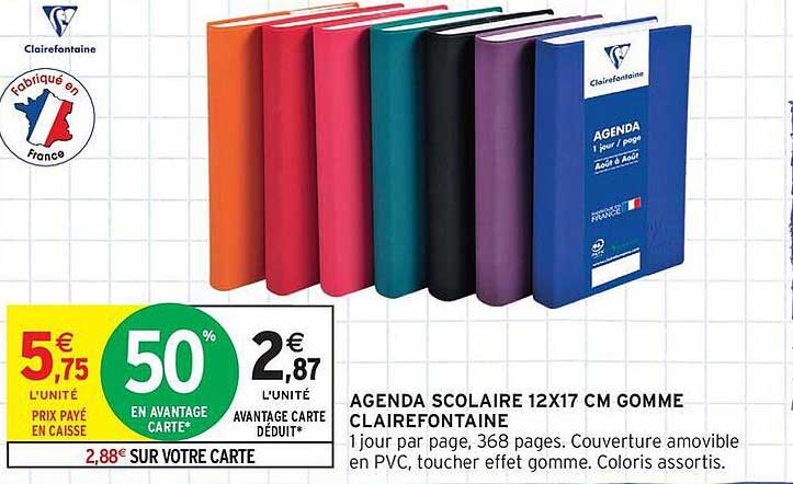 AGENDA SCOLAIRE 12X17 CM GOMME CLAIREFONTAINE
