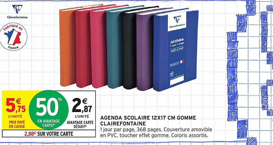 AGENDA SCOLAIRE 12X17 CM GOMME CLAIREFONTAINE