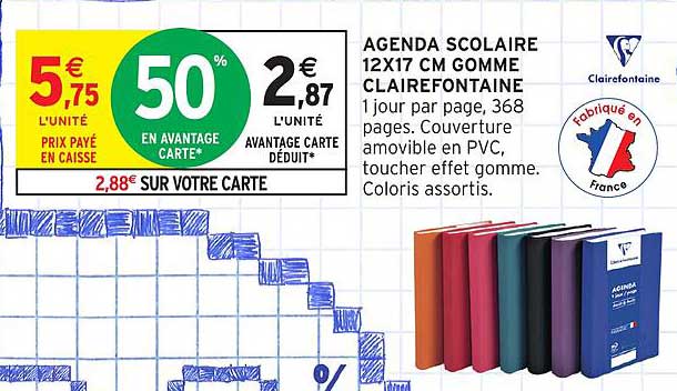 AGENDA SCOLAIRE 12X17 CM GOMME CLAIREFONTAINE
