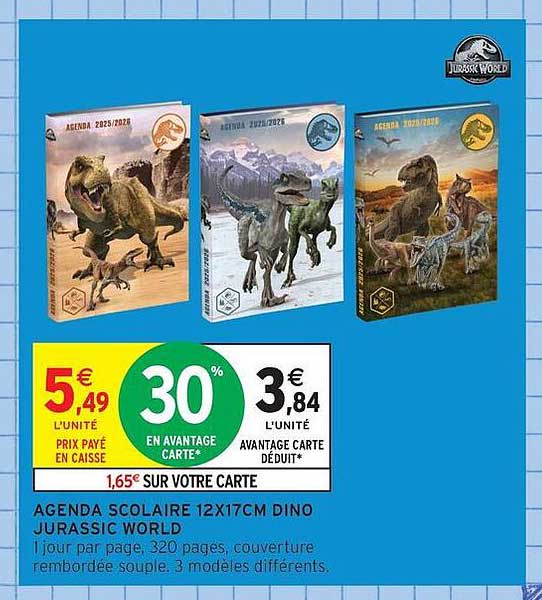 AGENDA SCOLAIRE 12X17CM DINO JURASSIC WORLD