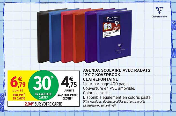 AGENDA SCOLAIRE AVEC RABATS 12X17 KOVERBOOK CLAIREFONTAINE