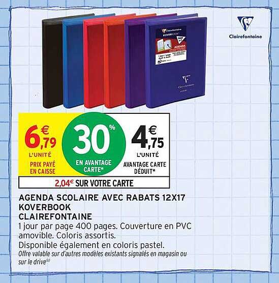 AGENDA SCOLAIRE AVEC RABATS 12X17 KOVERBOOK CLAIREFONTAINE
