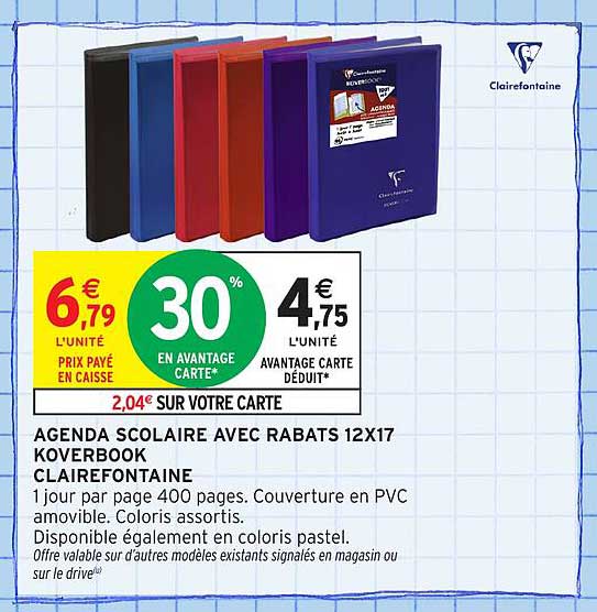 AGENDA SCOLAIRE AVEC RABATS 12X17 KOVERBOOK CLAIREFONTAINE
