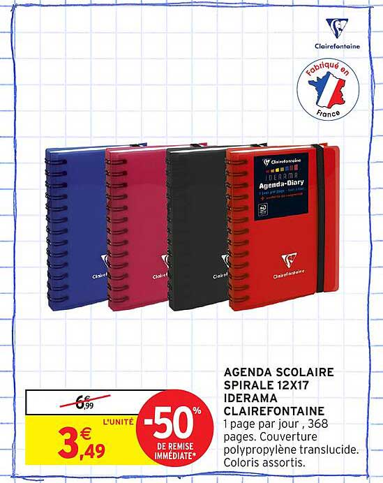 AGENDA SCOLAIRE SPIRALE 12X17 IDERAMA CLAIREFONTAINE
