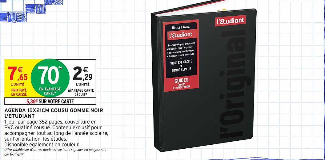 AGENDAS 15X21CM COUSU GOMME NOIR L'ÉTUDIANT