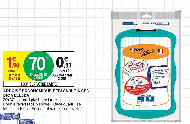 ARDOISE ERGONOMIQUE EFFACABLE A SEC BIC VELLEDA