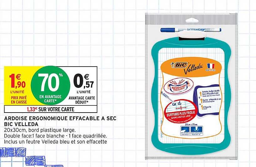 ARDOISE ERGONOMIQUE EFFACABLE A SEC BIC VELLEDA