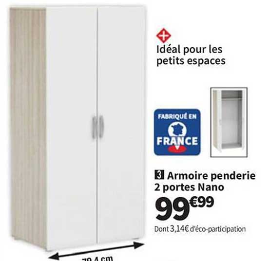 Armoire penderie 2 portes Nano