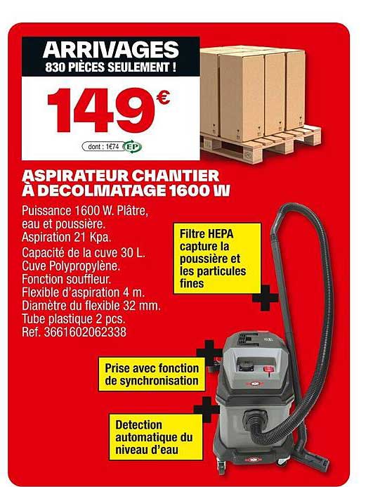 ASPIRATEUR CHANTIER À DECOLMATAGE 1600 W