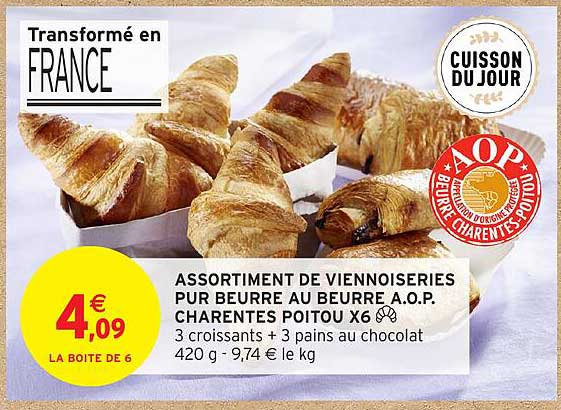 ASSORTIMENT DE VIENNOISERIES PUR BEURRE AU BEURRE AOP. CHARENTES POITOU X6