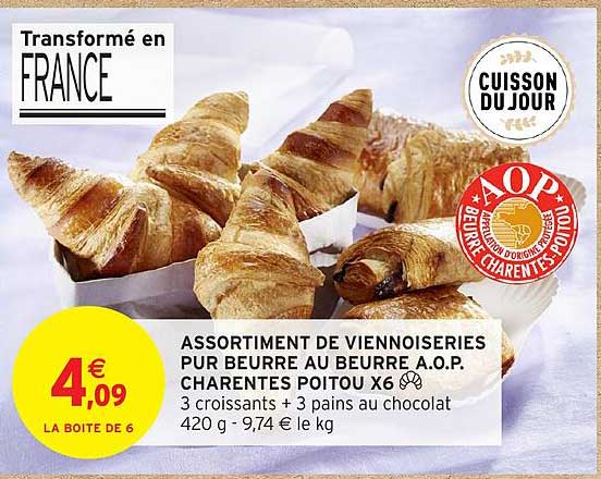 ASSORTIMENT DE VIENNOISERIES PUR BEURRE AU BEURRE A.O.P. CHARENTES POITOU X6