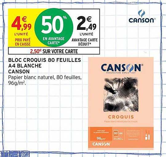 BLOC CROQUIS 80 FEUILLES A4 BLANCHE CANSON