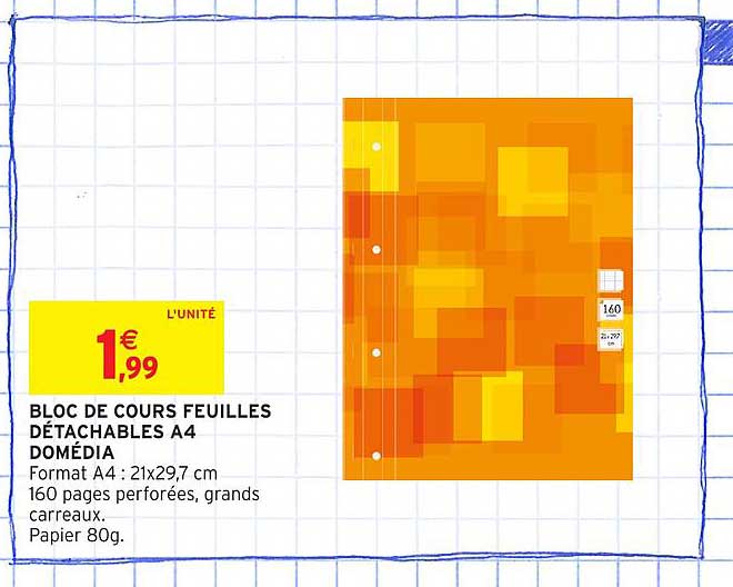 BLOC DE COURS FEUILLES DÉTACHABLES A4 DOMÉDIA
