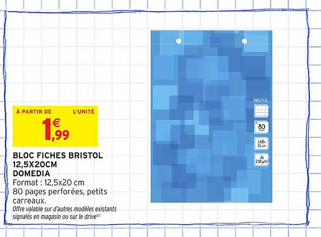 BLOC FICHES BRISTOL 12,5X20CM DOMEDIA