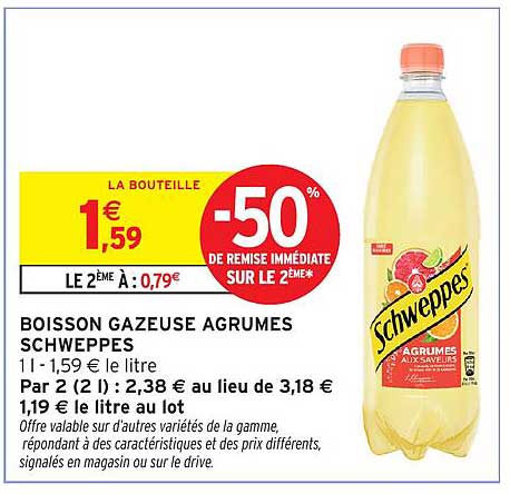 BOISSON GAZEUSE AGRUMES SCHWEPPES