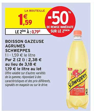 BOISSON GAZEUSE AGRUMES SCHWEPPES