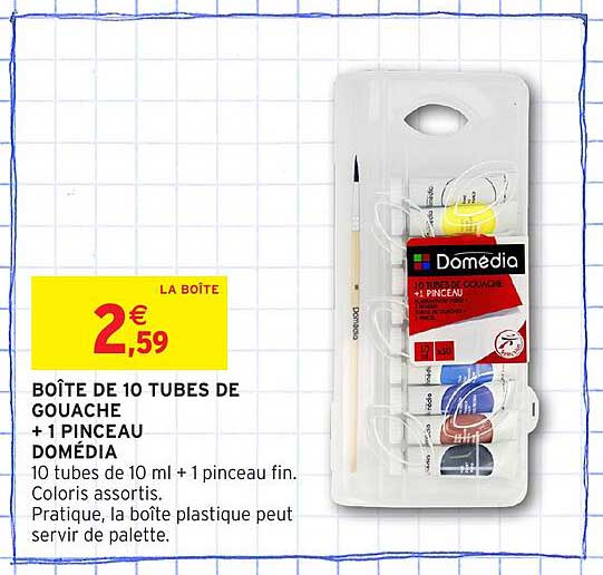 BOÎTE DE 10 TUBES DE GOUACHE + 1 PINCEAU DOMÉDIA