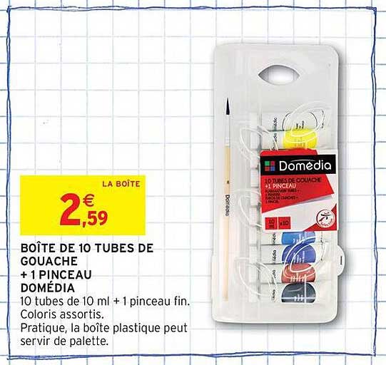BOÎTE DE 10 TUBES DE GOUACHE + 1 PINCEAU DOMÉDIA