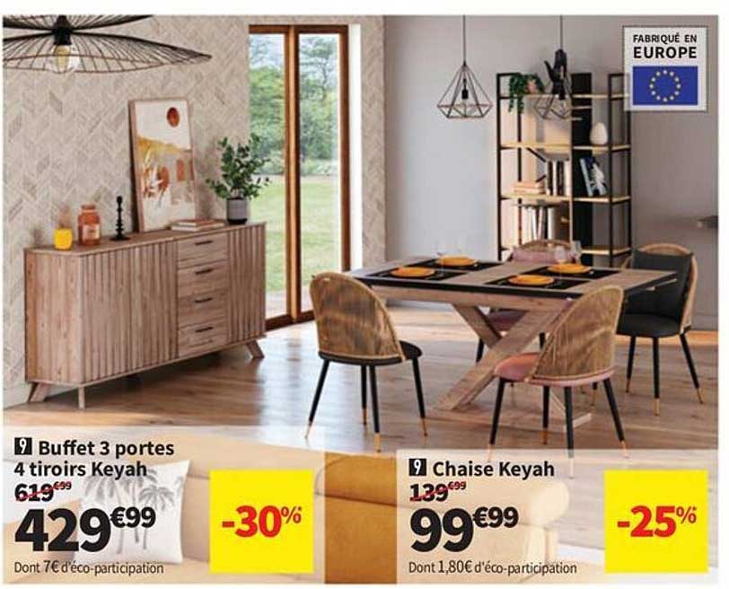 Buffet 3 portes 4 tiroirs Keyah