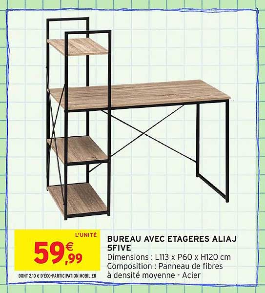 BUREAU AVEC ETAGERES ALIAJ 5FIVE