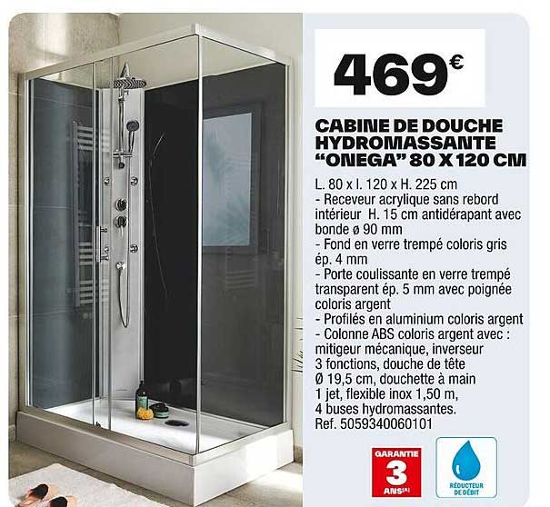 CABINE DE DOUCHE HYDROMASSANTE “ONEGA” 80 X 120 CM