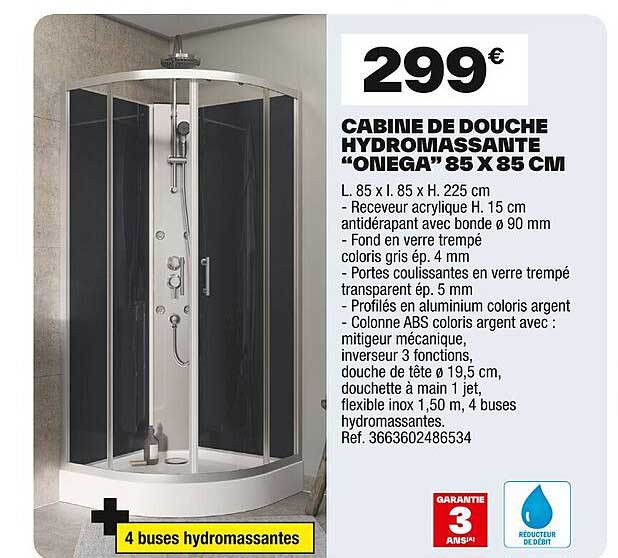 CABINE DE DOUCHE HYDROMASSANTE “ONEGA” 85 X 85 CM