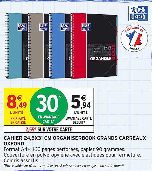 Cahier 24,5x31 cm Organiserbook Grands Carreaux Oxford