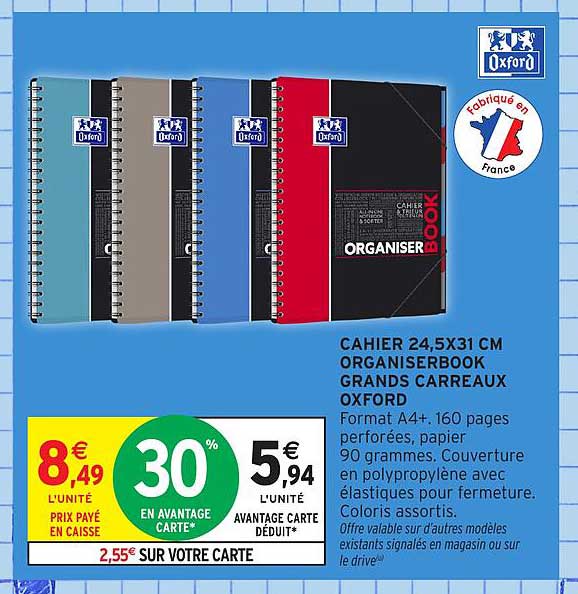 CAHIER 24,5X31 CM ORGANISERBOOK GRANDS CARREAUX OXFORD