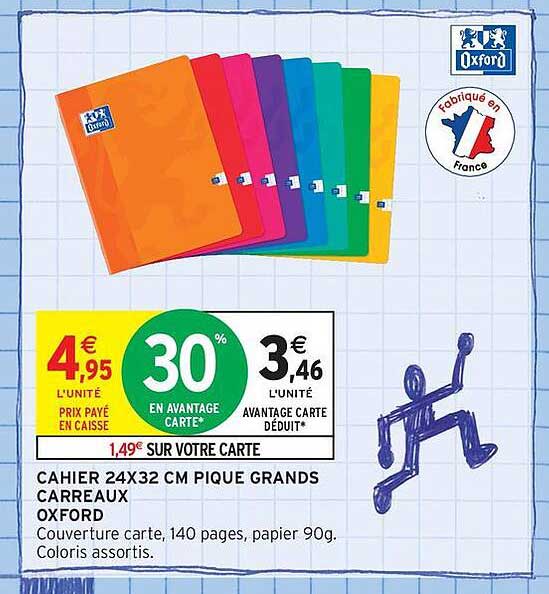 CAHIER 24X32 CM PIQUE GRANDS CARREAUX OXFORD