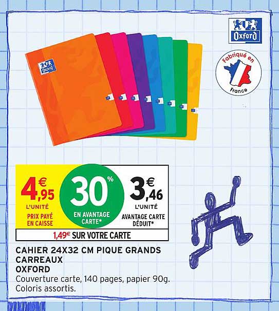 CAHIER 24X32 CM PIQUE GRANDS CARREAUX OXFORD