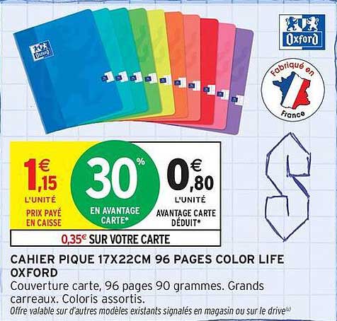 CAHIER PIQUE 17X22CM 96 PAGES COLOR LIFE OXFORD